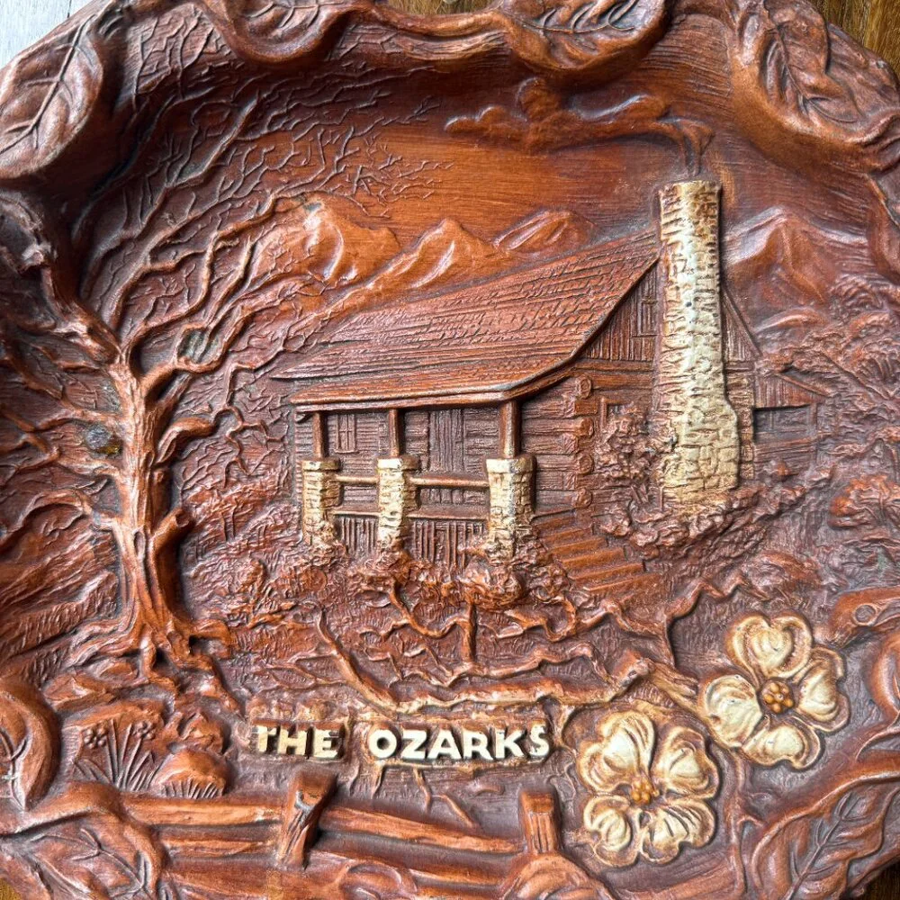 Vintage The Ozarks Region Souvenir Faux Wood Tray / Plate / Bowl by Lugene's